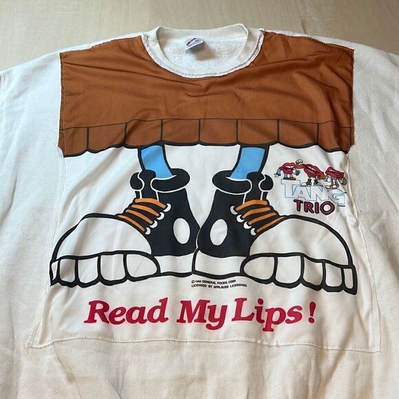 Vintage‎ Jerzees Crewneck Sweatshirt Mens Large Repurposed 80s Tang Trio Read my - Picture 2 of 6